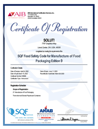SQF Certificate of safety